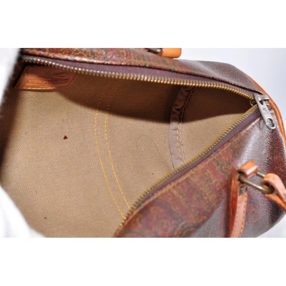 ETRO Paisley Mini Boston Bag PVC Leather Wine Red Brown Used Authentic EUC - Picture 9 of 12